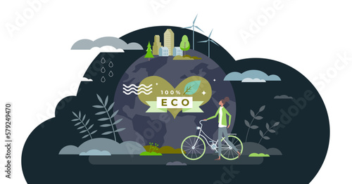 Sustainable environment and ecological society lifestyle tiny person concept, transparent background.