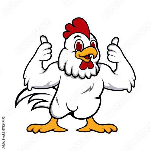Chicken Cartoon Character. A funny Cartoon Rooster chicken giving a thumbs up. Vector logo illustration. © Febrian