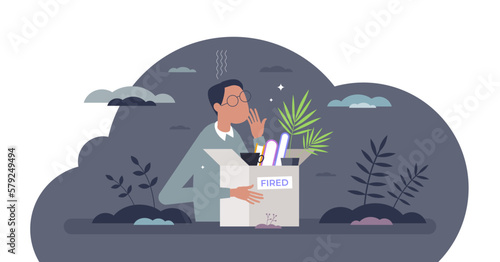 Tech sector layoffs as job loss at technology companies tiny person concept, transparent background. Massive staff work downsize and economy crisis with unemployment problem illustration.