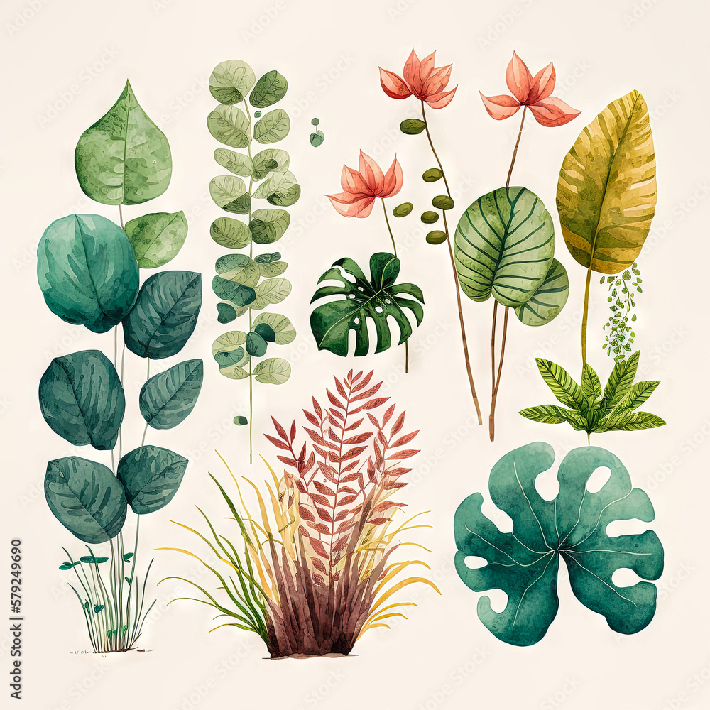 Fototapeta premium Beautiful colorful leaves. Abstract background or wallpaper. Printable artwork. Generative AI.