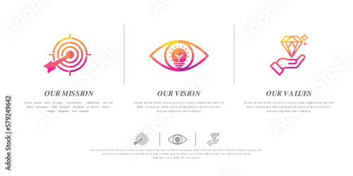 Mission Vision Values infographic Banner template. Company goal infographic design with Modern flat icon design. vector illustration infographic icon design banner