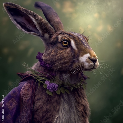 March hare for Ostara celebration, generative ai  photo
