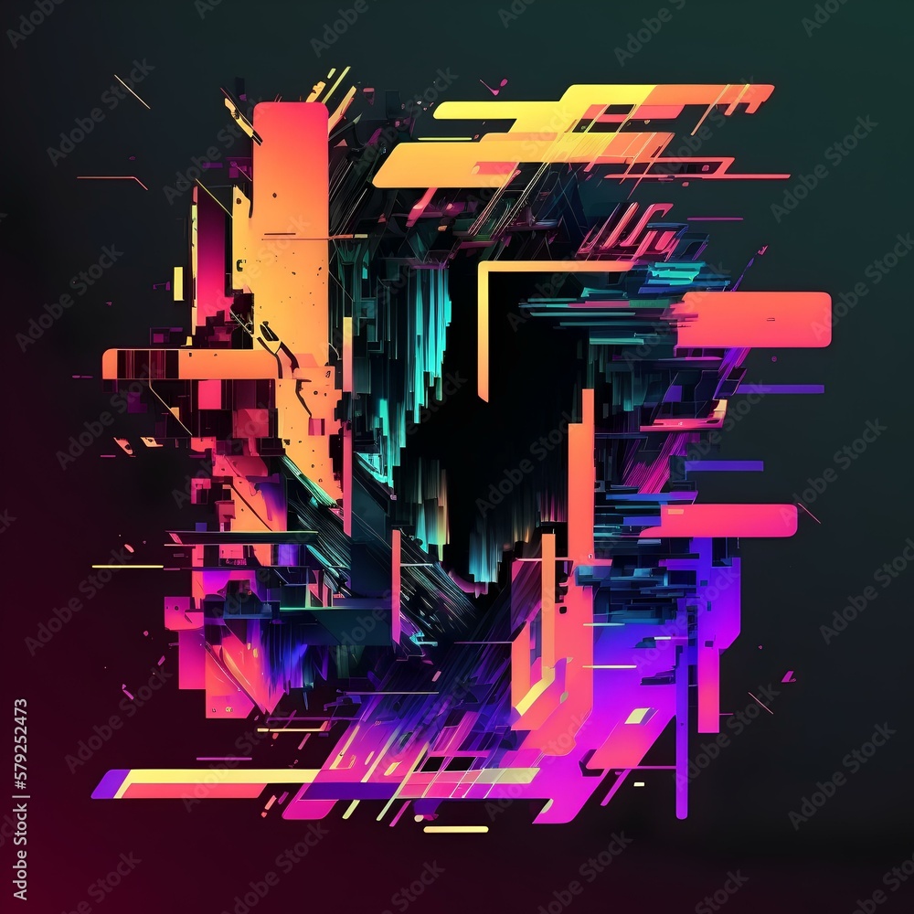 Abstract background with interlaced digital glitch and distortion effects. Futuristic cyberpunk design. Retro futurism, cyberpunk, cyberpunk aesthetic technology neon colors with AI