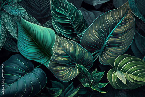 Tropical Palm Leaves Background  Generative AI
