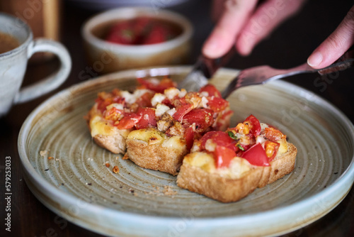 Delicious Brunch Toast, topped with tomato, tuna and cheese