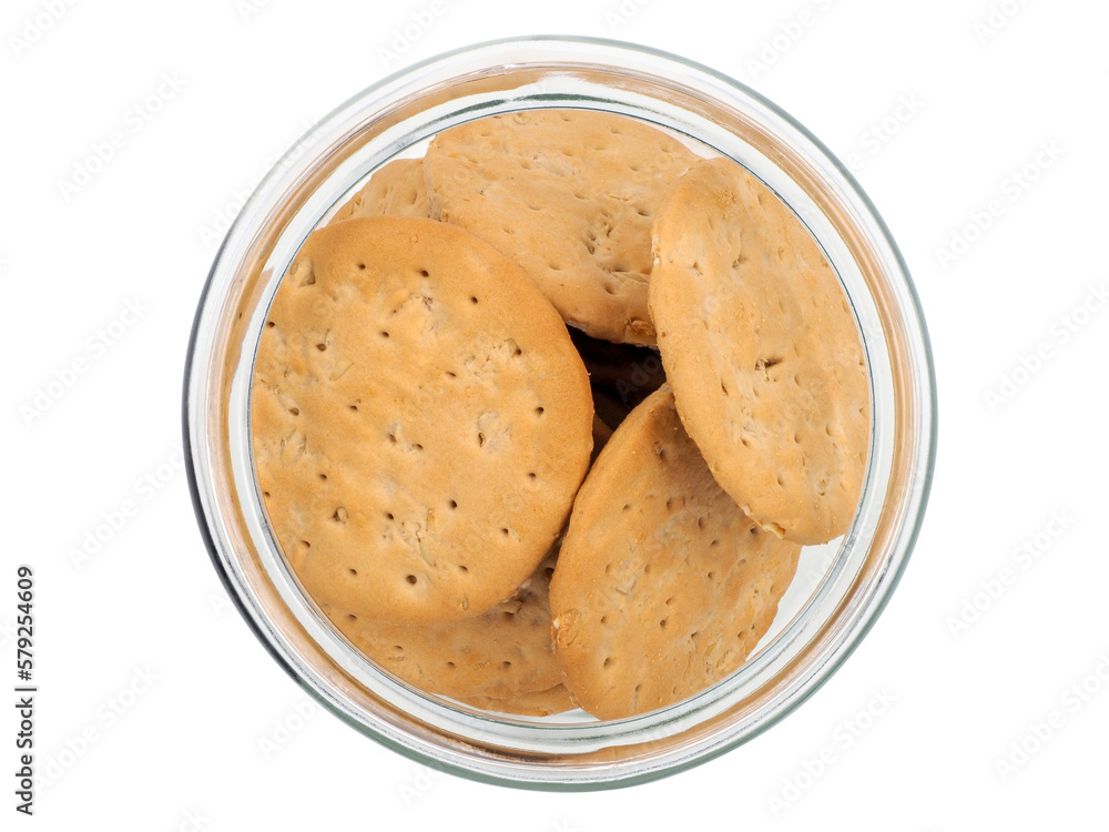 Top view, snack, cookies or biscuits in a glass jar, round cookies baked crispy rich tea, isolated on transparent background. Top view, snack, cookies or biscuits in a glass jar, round cookies baked crispy rich tea, isolated on transparent background.