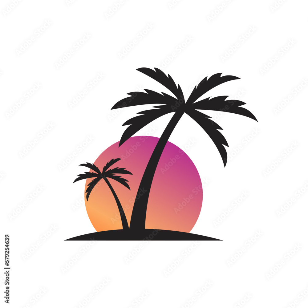 The silhouette of a palm tree against the sunse