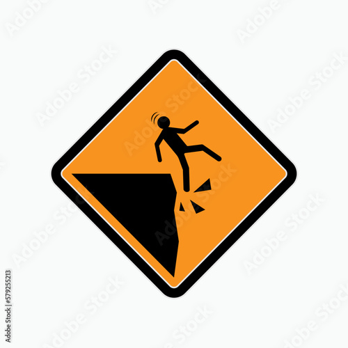 Beware of Cliff.  Dangerous Area Symbol.     