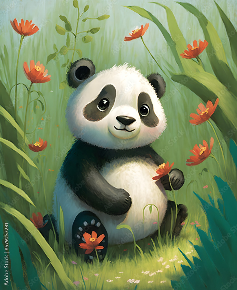 Cute baby Panda bright and colorful created with Generative AI technology Cute baby Panda bright and colorful created with Generative AI technology