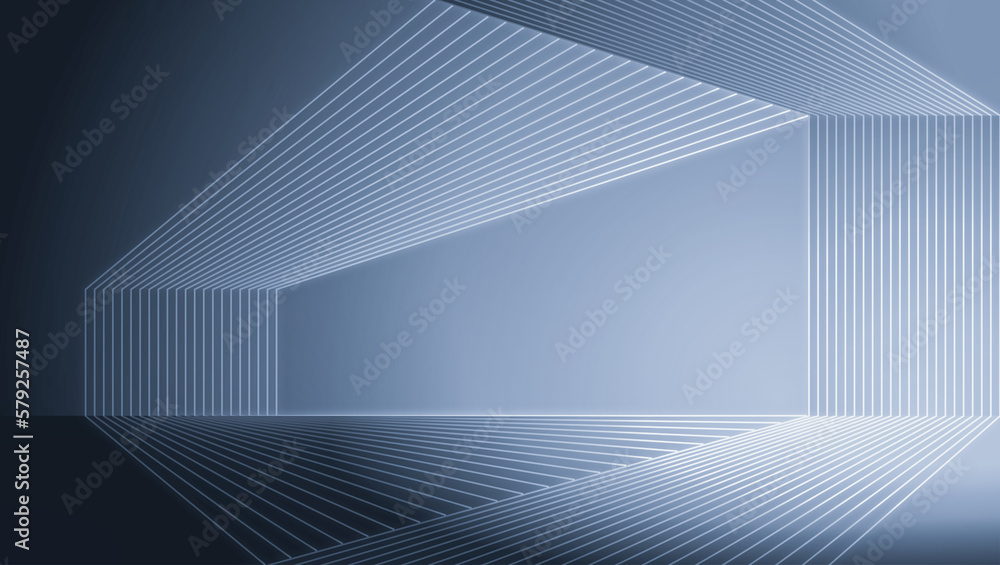 Naklejka premium abstract modern architecture background, 3d illustration, horizontal, The silver lines construct the spatial background of extending the sense of space science and technology