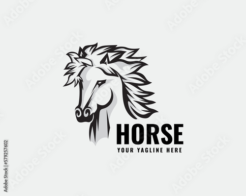 head wild horse with hair wavy art logo design template illustration inspiration