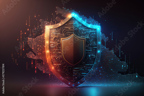 Shield protecting online data, cyber security digital information technology concept. Generative ai.