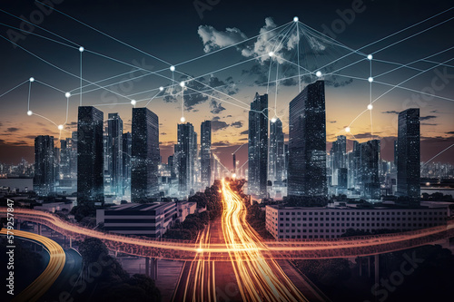 Smart city internet connection speed data concept  internet of things IT technology. Generative AI.