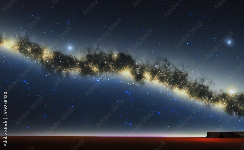 Night starry sky and milky way nebula over the desert planet ...