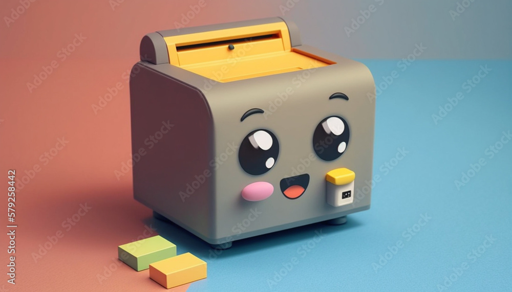 Tiny cute isometric printer with eyes printing table document Tiny cute isometric printer with eyes printing table document