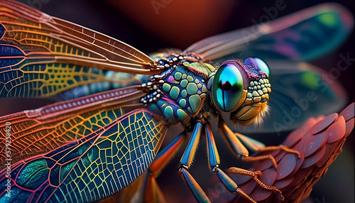 A dragonfly in vibrant tropical colors using generative AI tool © Khanh