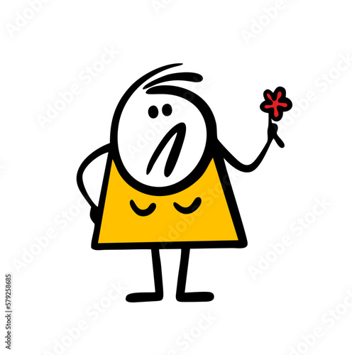 Very sad fat woman gets alone wild flower for her birthday.