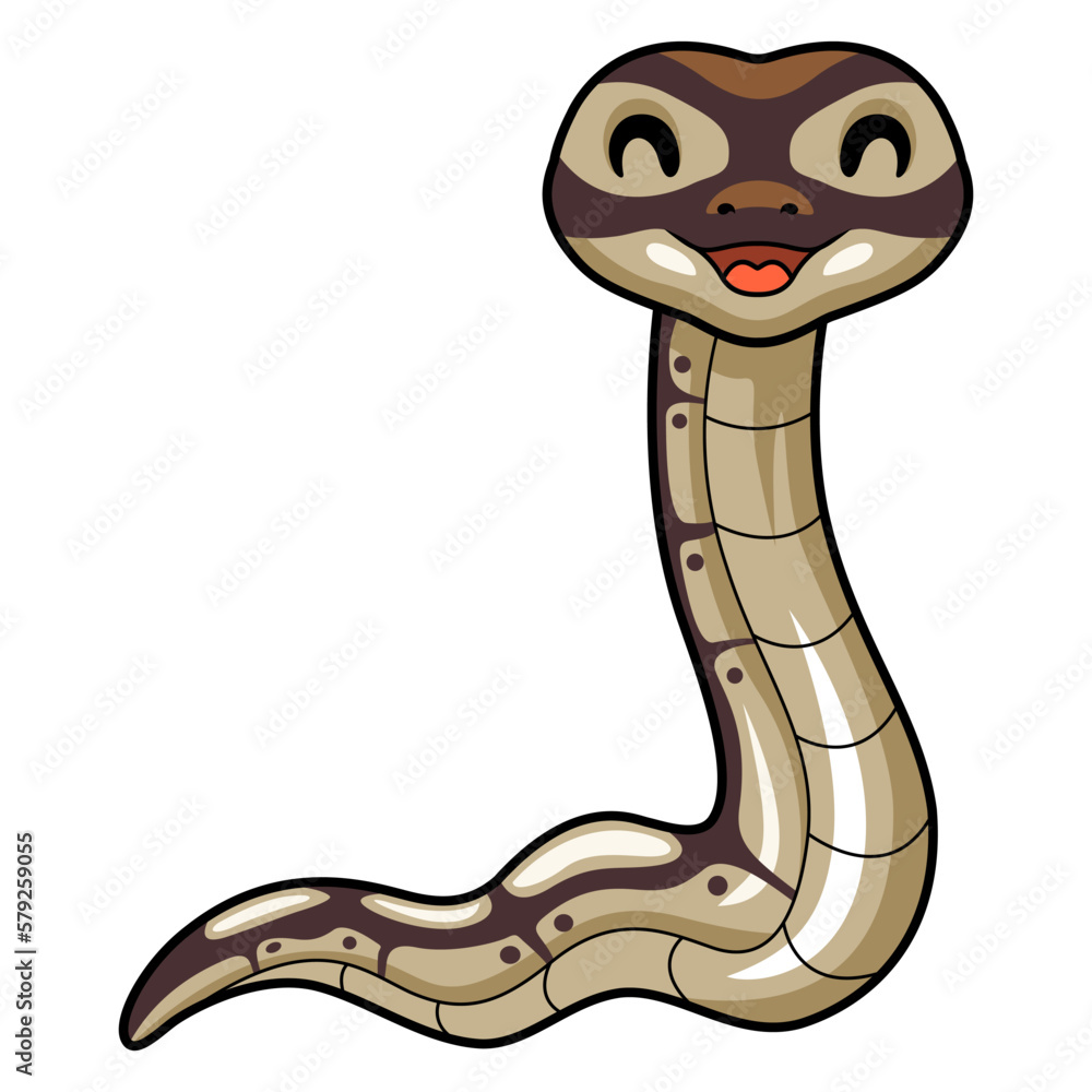 Fototapeta premium Cute black head butter ball python cartoon