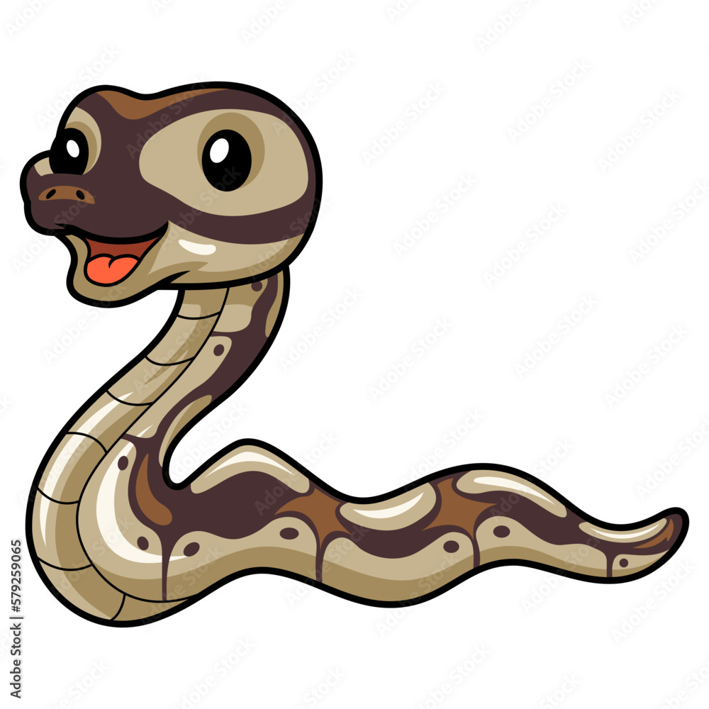 Fototapeta premium Cute black head butter ball python cartoon