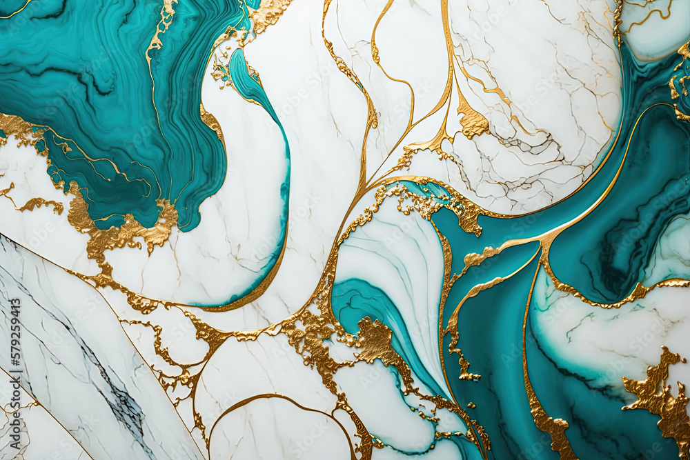 Turquoise, white and gold marble background. Invitation, card backdrop, banner. Ai generated Turquoise, white and gold marble background. Invitation, card backdrop, banner. Ai generated