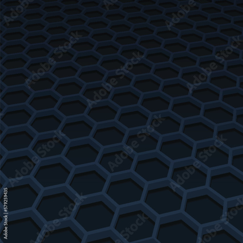 Perspective dark navy hexagonal background.