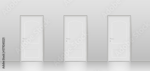 The interior of an empty room with a white wall and a closed door.
Free space for copying a 3d image.