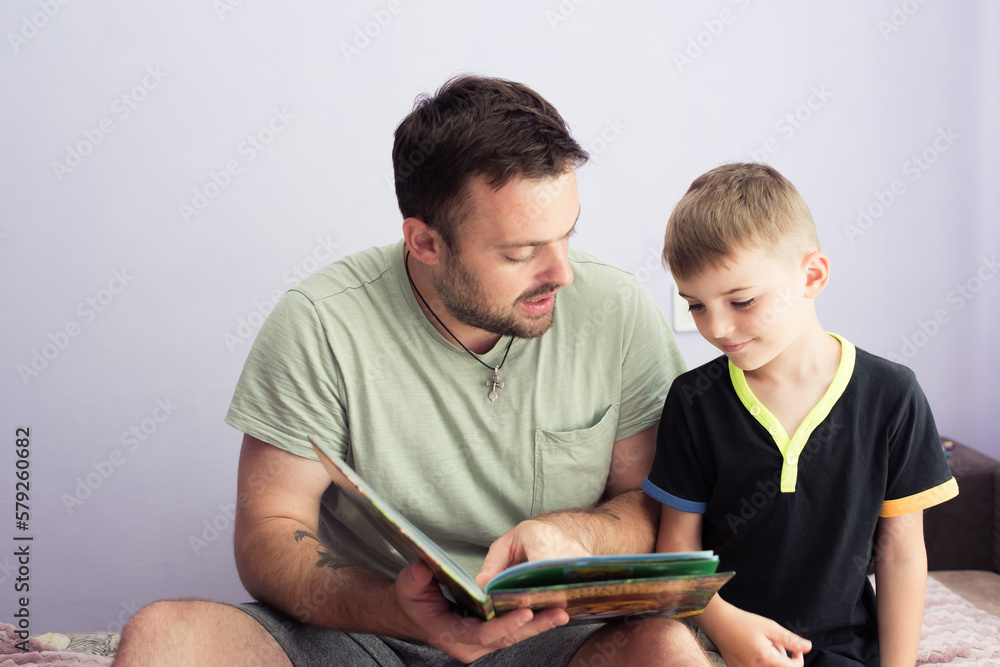 children and father study together