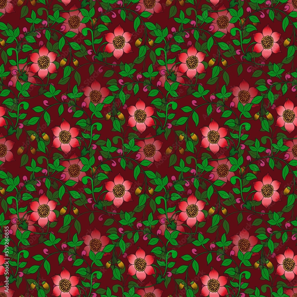 seamless pattern with red flowers on maroon background seamless pattern with red flowers on maroon background