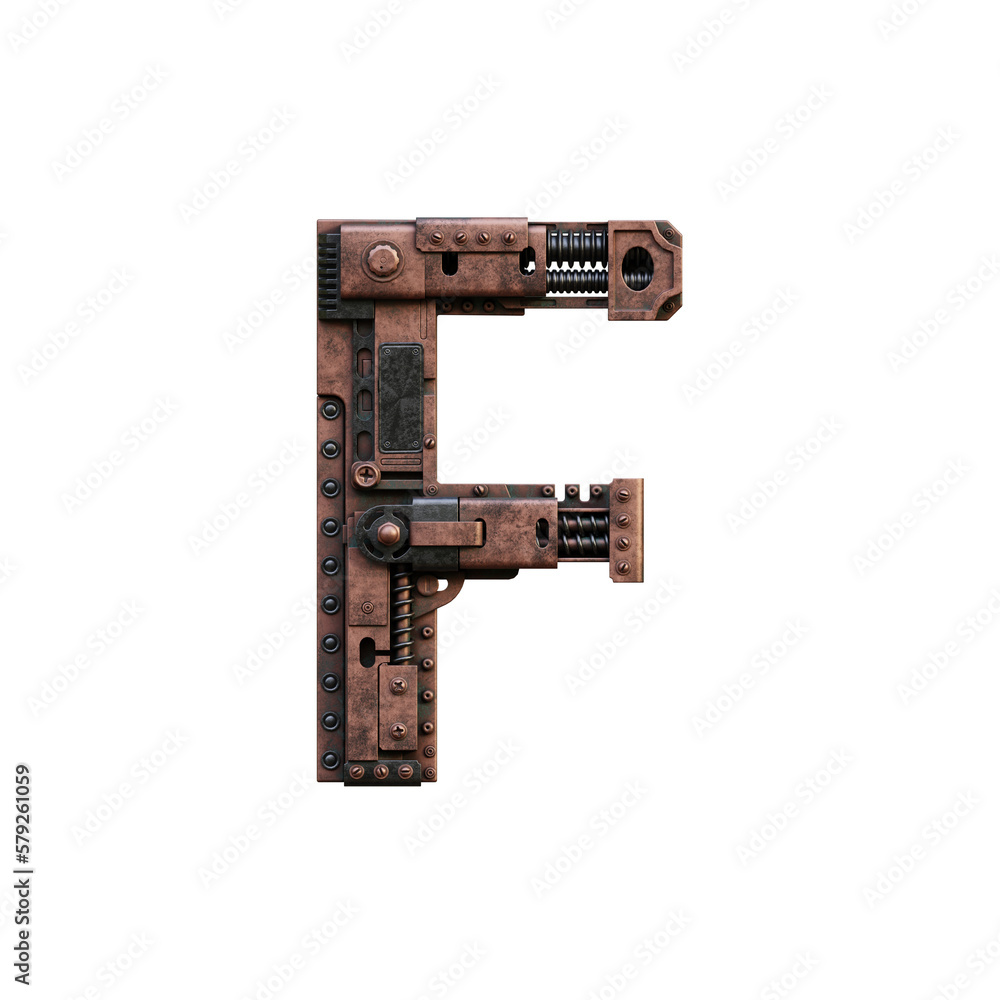 Naklejka premium Steampunk 3D Alphabet - View 1 (Front View)