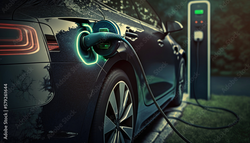 EV charging station for electric car in concept green energy. Generative AI
