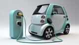 Small electric car on charging station. Generative AI