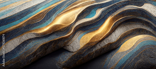 Abstract sandstone wallpaper design, vibrant silver gold and blue colors
