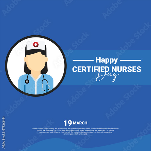 Certified Nurses Day vector illustration. Male and female nurses in blue uniform drawing. Man and woman nurses icon set vector. Every March 19. Important day © tru3_Art
