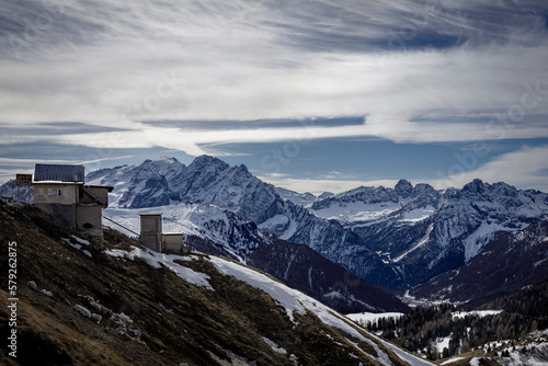 panoramic view from the passo sella in the dolomites