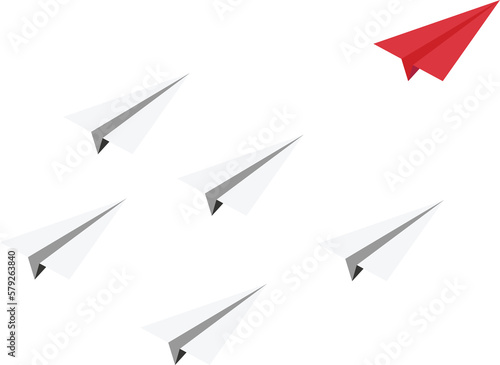 Business Leadership Concept With Red Paper Plane Leading White Airplanes  