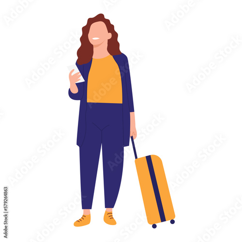 illustration of a woman carrying a suitcase looking for an address
