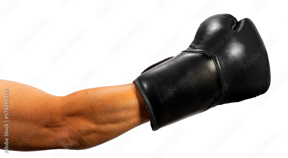 Boxer wearing gloves is punching fight on white background,Boxer