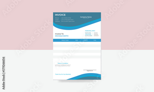 Modern clean business invoice design template, simple vector design minimal invoice template