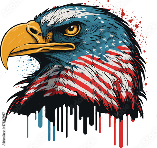 American Spirit Eagle and Flag Graphic T-shirt, Dipping eagle vector illustration, Red white and blue