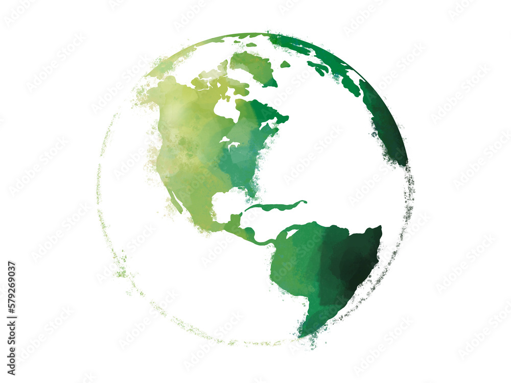 Green earth watercolor art hand drawing. Green Earth icon for environment concept. Transparent png background - obrazy, fototapety, plakaty 