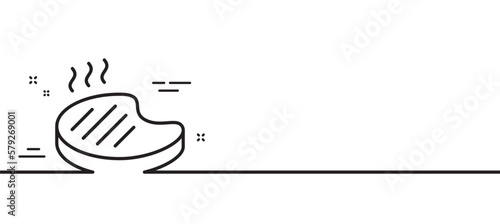 Grilled steak line icon. Barbecue meat food sign. Hot grill salmon symbol. Minimal line illustration background. Grilled steak line icon pattern banner. White web template concept. Vector