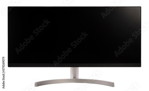 Photography Ultrawide lcd monitor screen isolated on white background, Front view of television or computer screen on white PNG file