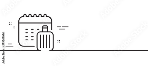 Baggage calendar line icon. Travel luggage sign. Journey bag claim symbol. Minimal line illustration background. Baggage calendar line icon pattern banner. White web template concept. Vector