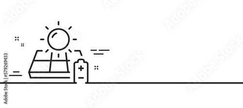 Solar panel line icon. Sun energy sign. Charge battery symbol. Minimal line illustration background. Solar panel line icon pattern banner. White web template concept. Vector