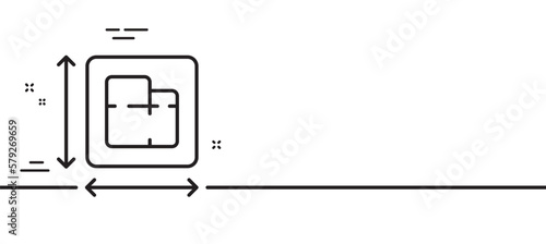 Floor plan line icon. Room dimension sign. House area measurement symbol. Minimal line illustration background. Floor plan line icon pattern banner. White web template concept. Vector