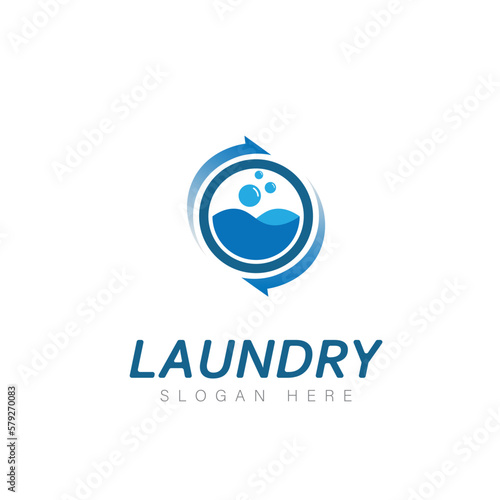 logo design laundry icon washing machine with bubbles for business clothes wash cleans modern template
