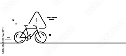 Bike attention line icon. City bicycle transport sign. Velocipede warning symbol. Minimal line illustration background. Bike attention line icon pattern banner. White web template concept. Vector