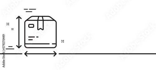 Box size line icon. Package dimension sign. Parcel measurement symbol. Minimal line illustration background. Box size line icon pattern banner. White web template concept. Vector