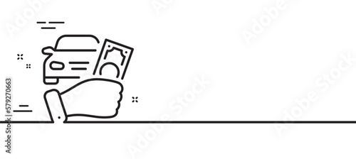 Rent car line icon. Buy transport sign. Vehicle down payment symbol. Minimal line illustration background. Rent car line icon pattern banner. White web template concept. Vector