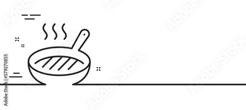 Grill pan line icon. Cooking food griddle sign. Hot frying pan symbol. Minimal line illustration background. Grill pan line icon pattern banner. White web template concept. Vector